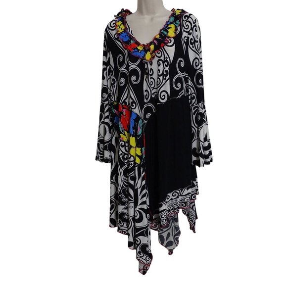 Spin USA Tunic Dress Women Size XL Multicolor V-Neck Long Sleeve Asymmetric FLAW - Picture 1 of 7